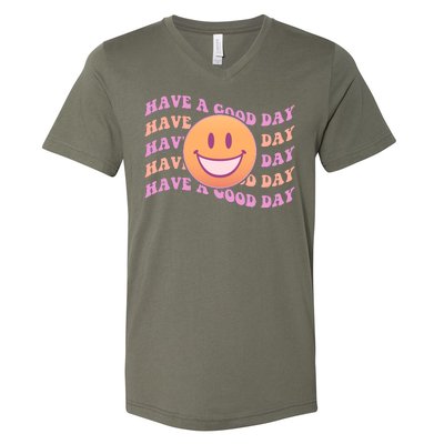 Retro Vintage Have A Good Day Smiley Emoji V-Neck T-Shirt