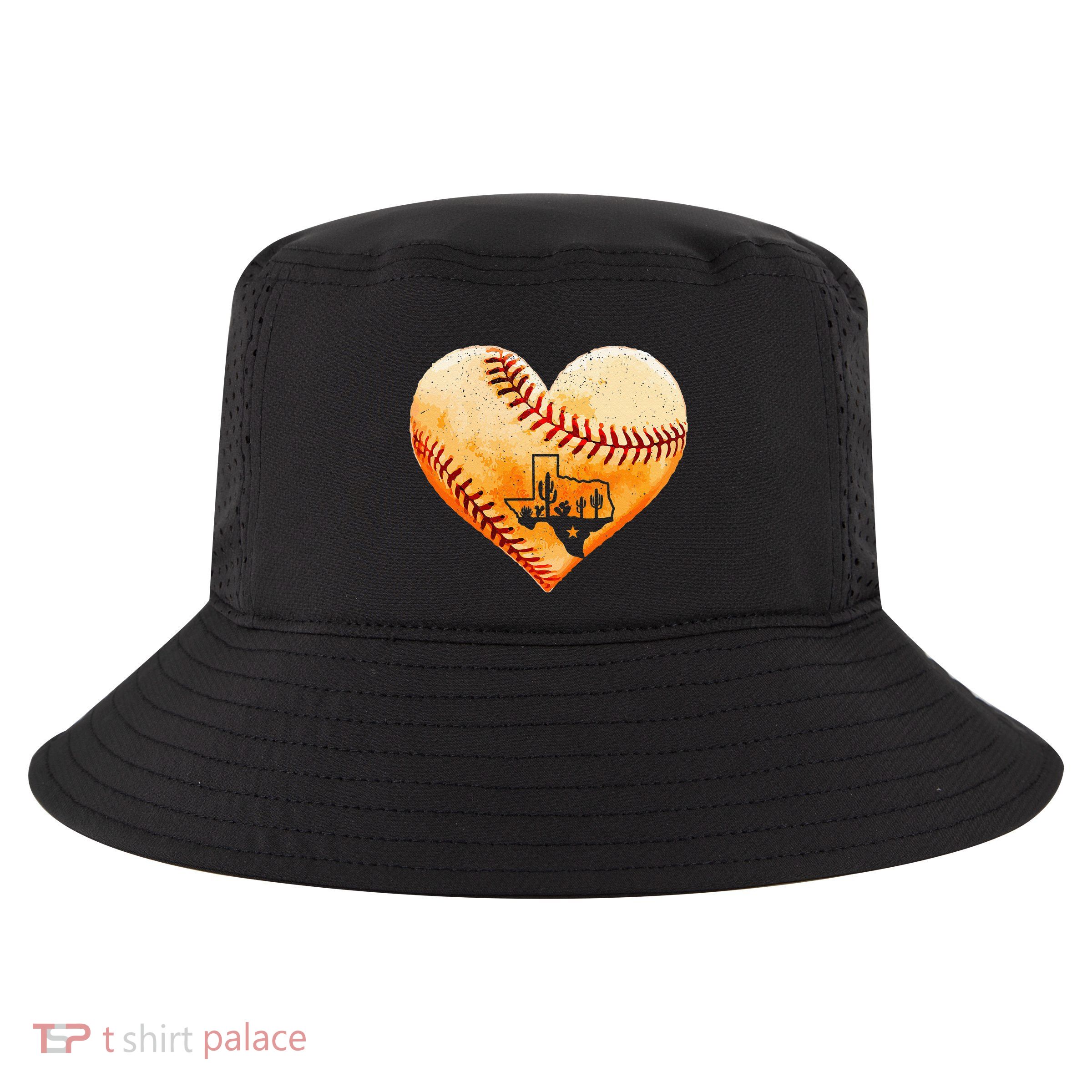 Retro Vintage Houston Texas Baseball Heart With Map  Cool Comfort Performance Bucket Hat