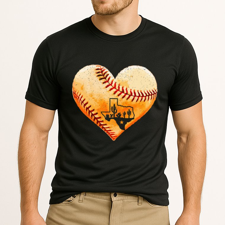 Retro Vintage Houston Texas Baseball Heart With Map  Performance Shirt