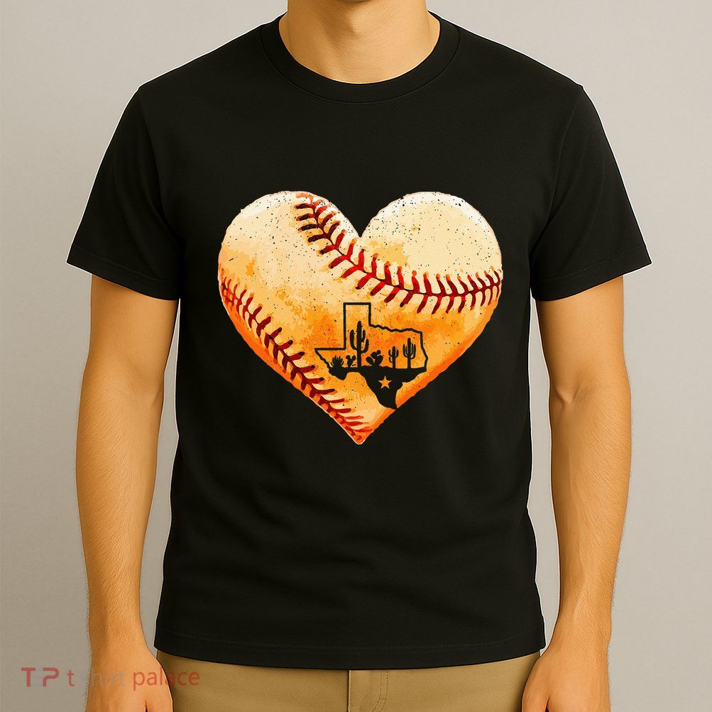 Retro Vintage Houston Texas Baseball Heart With Map  T-Shirt