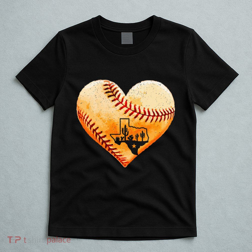 Retro Vintage Houston Texas Baseball Heart With Map  T-Shirt