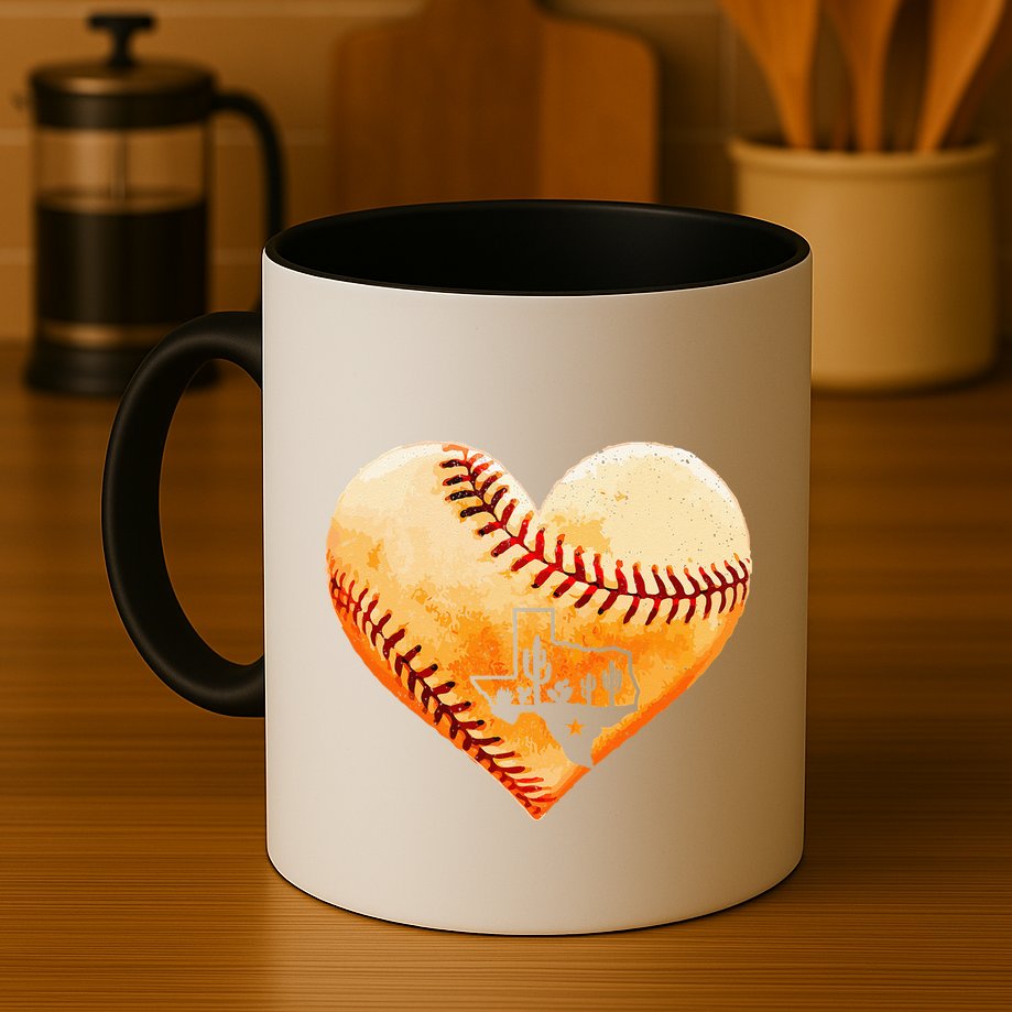 Retro Vintage Houston Texas Baseball Heart With Map  Mug