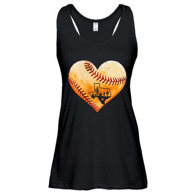 Retro Vintage Houston Texas Baseball Heart With Map  Ladies Essential Flowy Tank