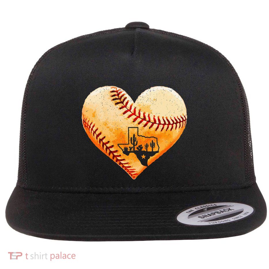 Retro Vintage Houston Texas Baseball Heart With Map  Flatbill Hat