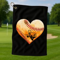 Retro Vintage Houston Texas Baseball Heart With Map  Golf Towel