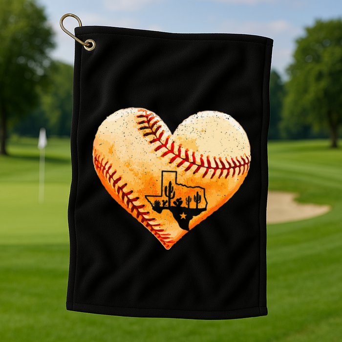 Retro Vintage Houston Texas Baseball Heart With Map  Golf Towel