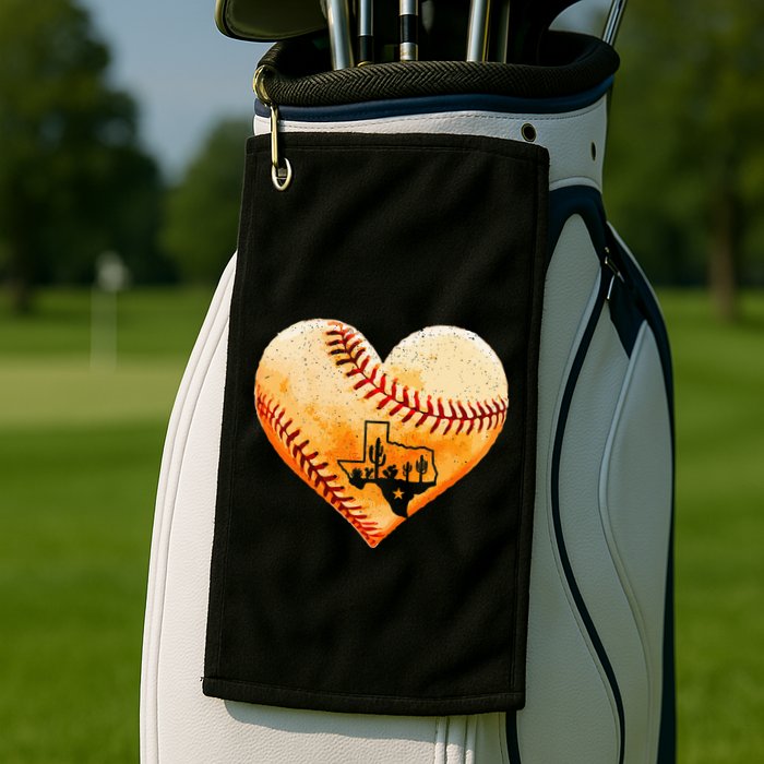 Retro Vintage Houston Texas Baseball Heart With Map  Golf Towel