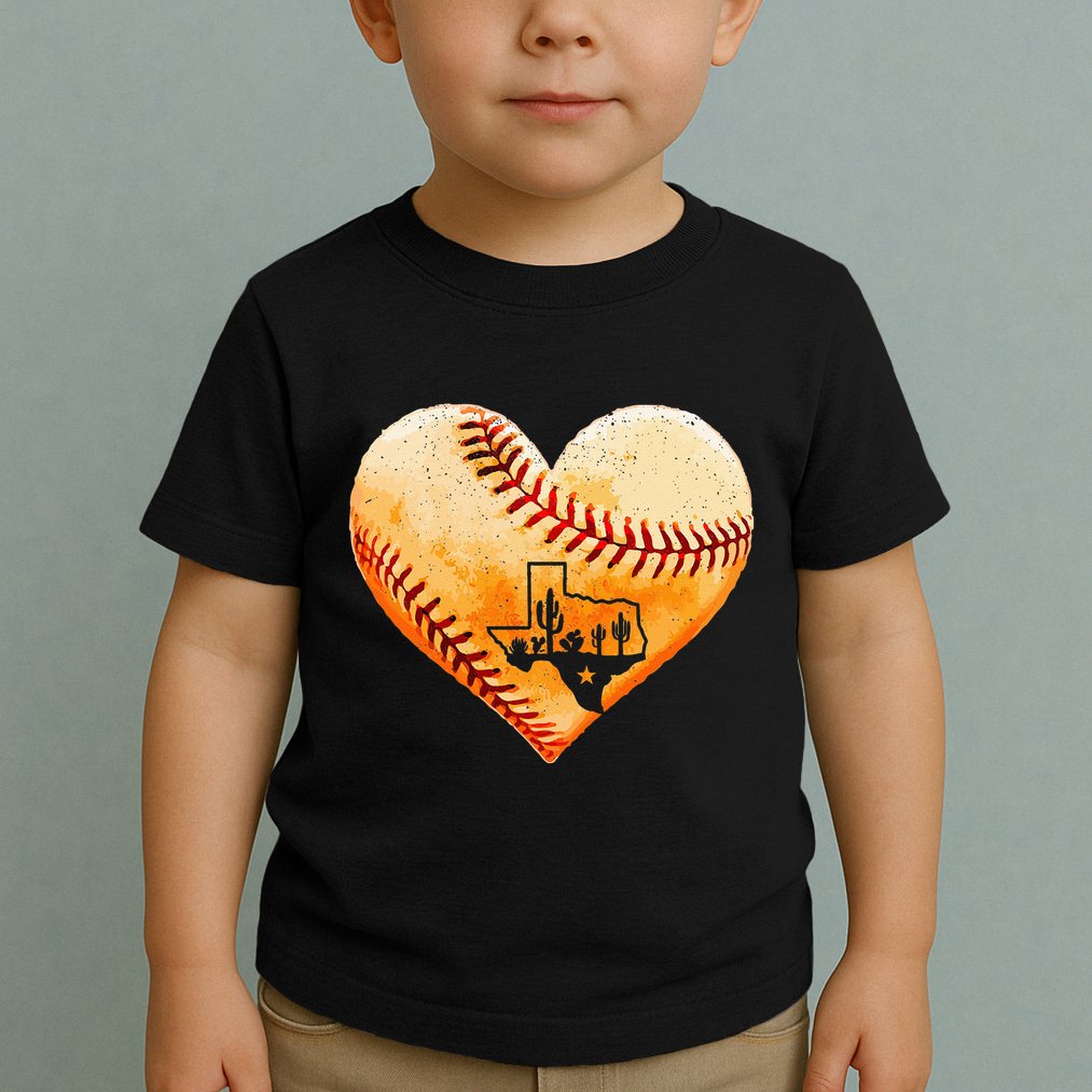 Retro Vintage Houston Texas Baseball Heart With Map  Toddler T-Shirt