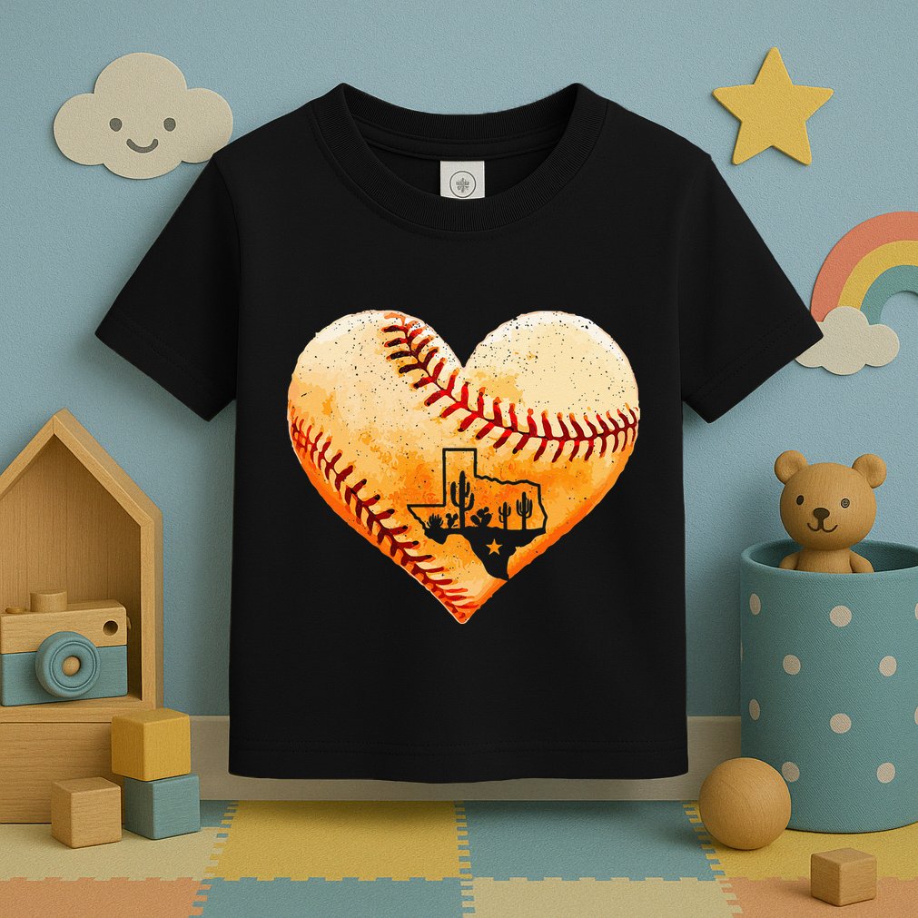 Retro Vintage Houston Texas Baseball Heart With Map  Toddler T-Shirt