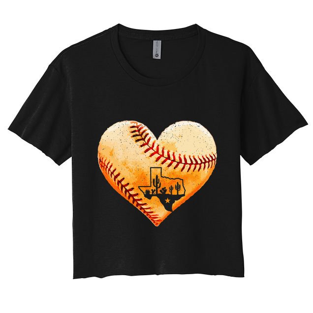 Retro Vintage Houston Texas Baseball Heart With Map  Crop Top