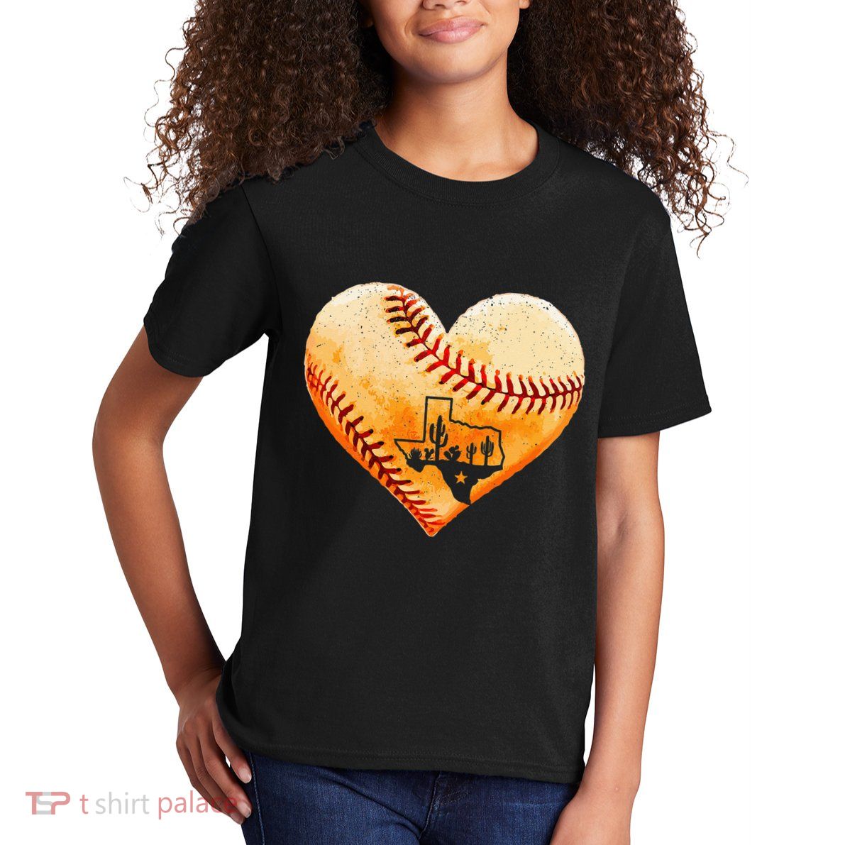 Retro Vintage Houston Texas Baseball Heart With Map  Kids T-Shirt