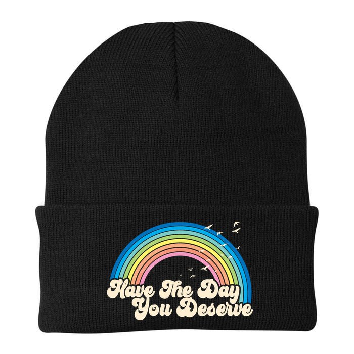 Retro Vintage Have The Day You Deserve Rainbow Beanie