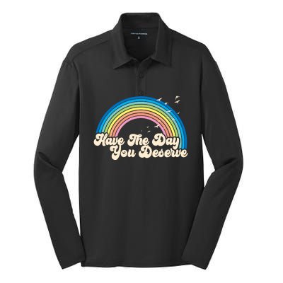 Retro Vintage Have The Day You Deserve Rainbow Silk Touch Performance Long Sleeve Polo