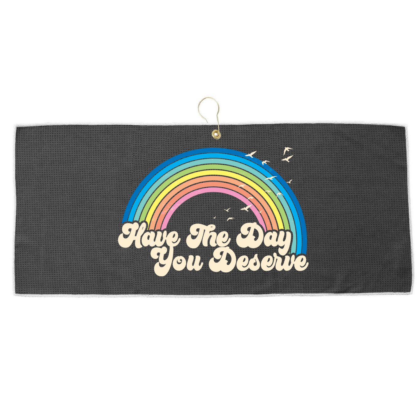 Retro Vintage Have The Day You Deserve Rainbow Large Microfiber Waffle Golf Towel