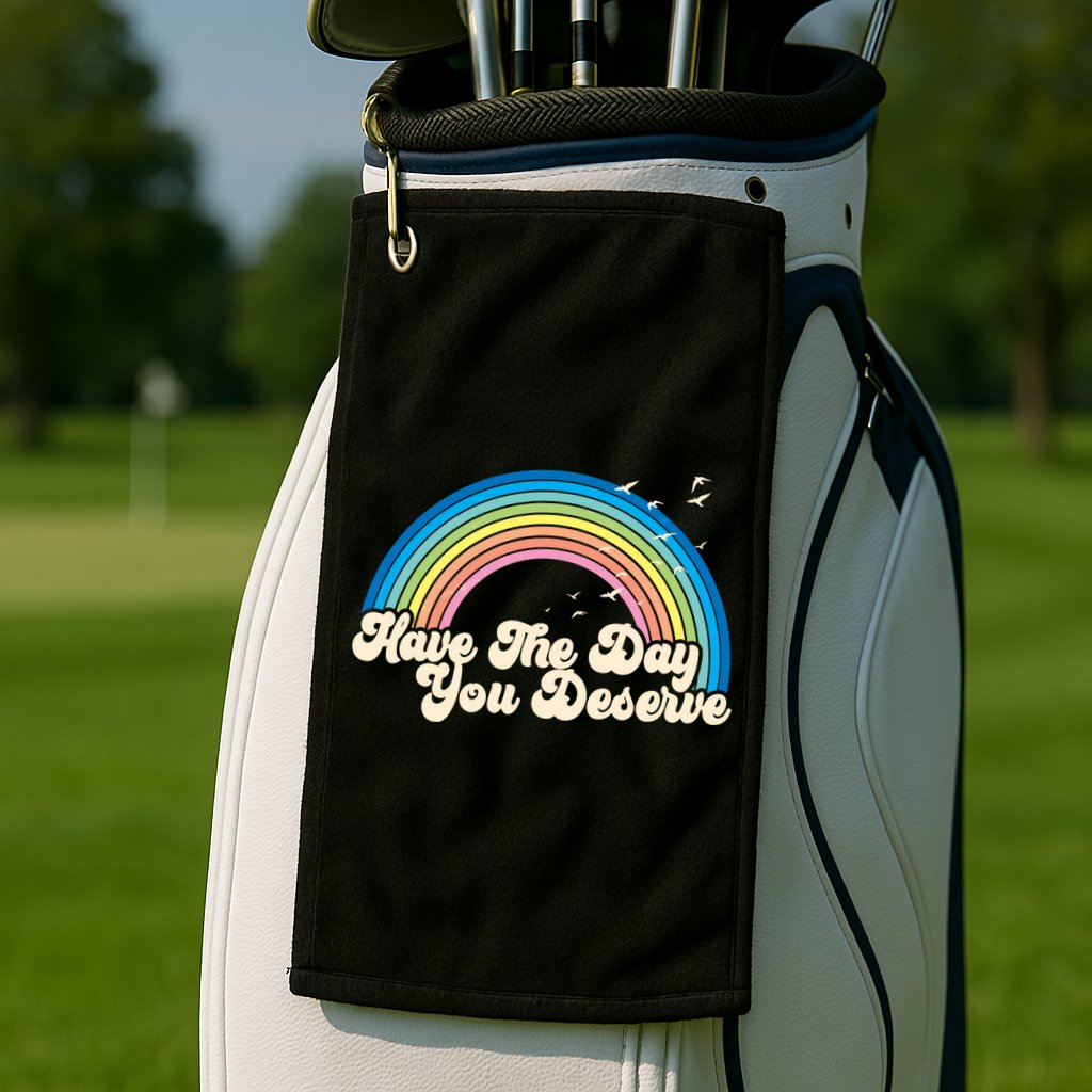 Retro Vintage Have The Day You Deserve Rainbow Golf Towel