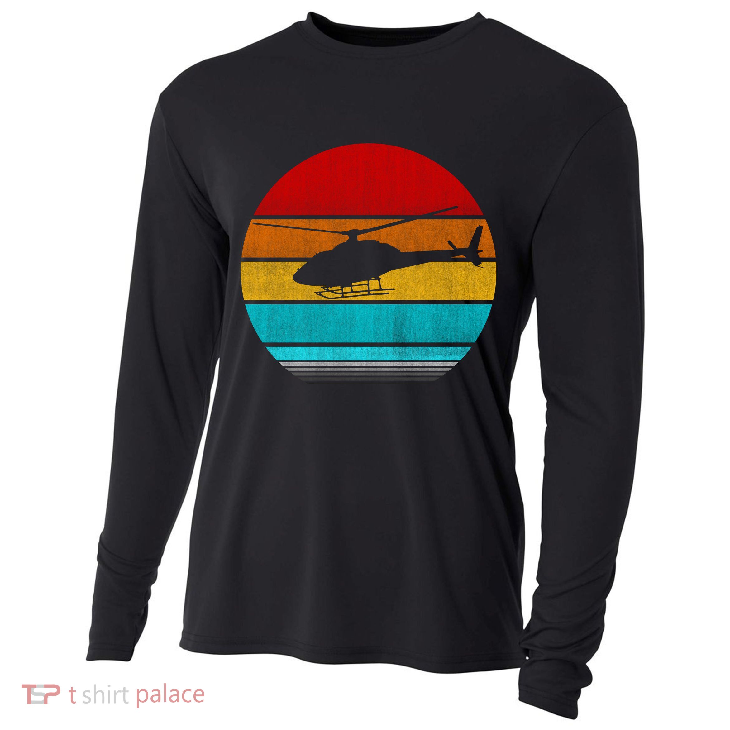Retro Vintage Helicopter Cooling Performance Long Sleeve Crew
