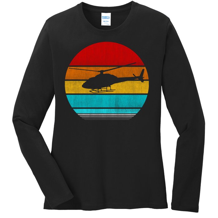 Retro Vintage Helicopter Ladies Long Sleeve Shirt