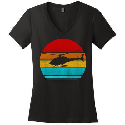 Retro Vintage Helicopter Women's V-Neck T-Shirt