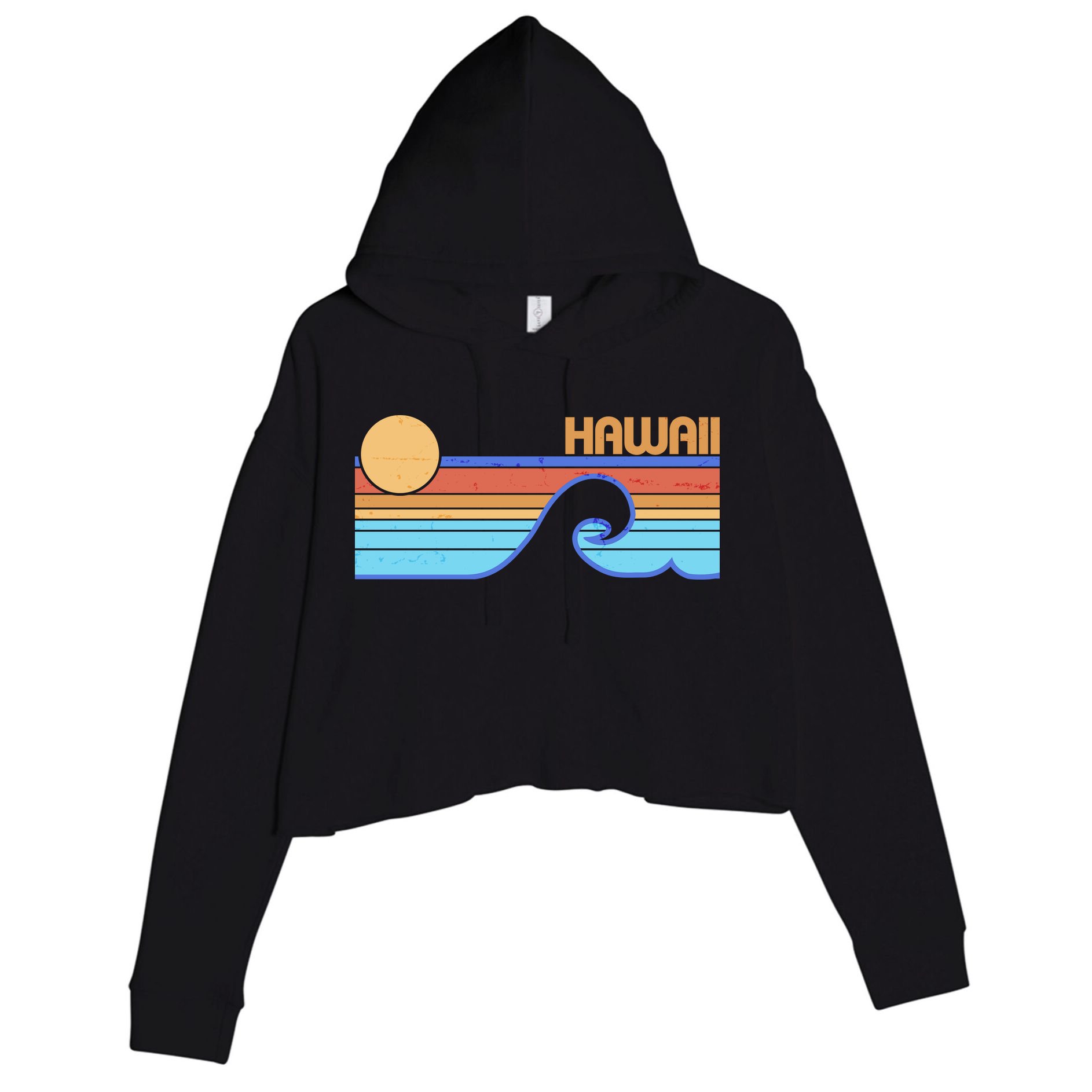 Retro Vintage Hawaii Sunset Wave Crop Fleece Hoodie