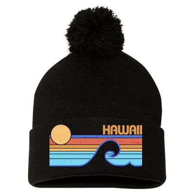 Retro Vintage Hawaii Sunset Wave Pom Pom 12in Knit Beanie