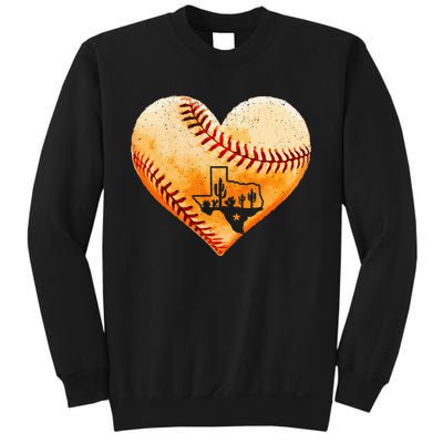 Retro Vintage Houston Texas Baseball Heart With Map Sweatshirt