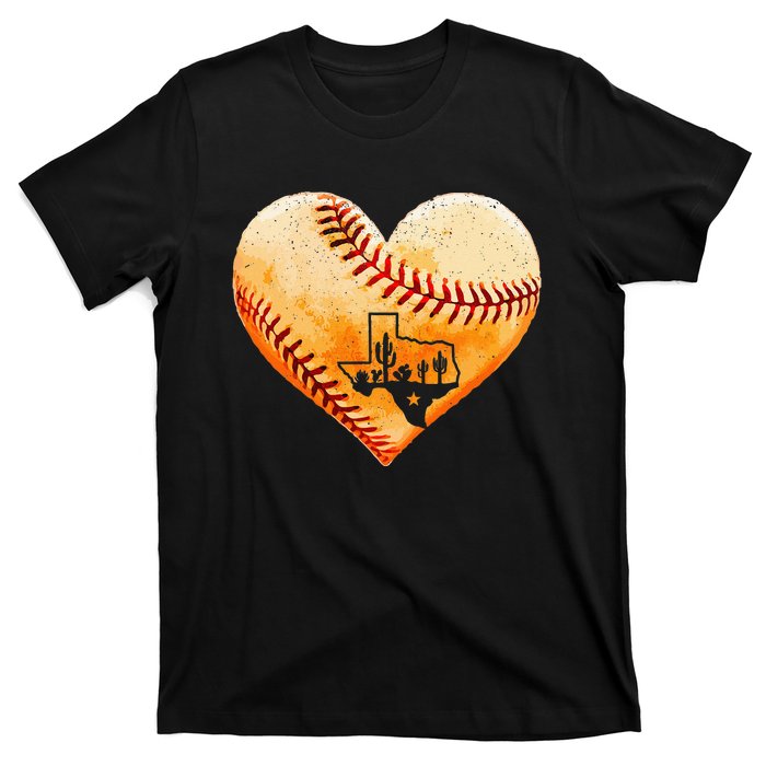 Retro Vintage Houston Texas Baseball Heart With Map T-Shirt