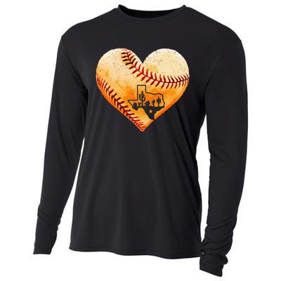 Retro Vintage Houston Texas Baseball Heart With Map Cooling Performance Long Sleeve Crew