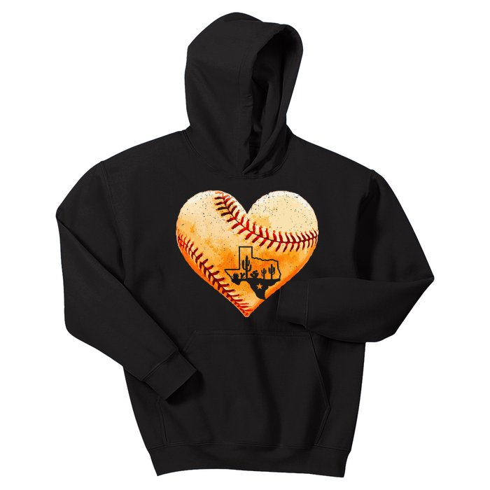 Retro Vintage Houston Texas Baseball Heart With Map Kids Hoodie