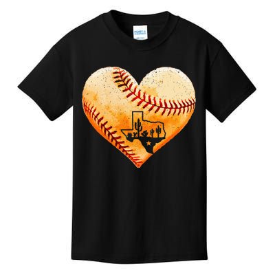 Retro Vintage Houston Texas Baseball Heart With Map Kids T-Shirt