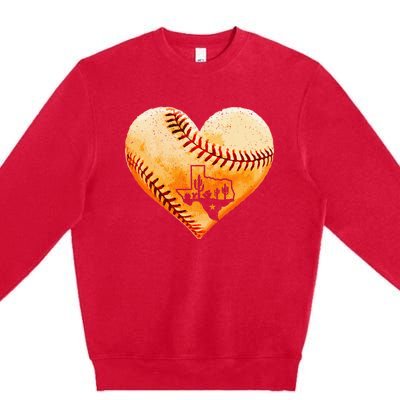 Retro Vintage Houston Texas Baseball Heart With Map Premium Crewneck Sweatshirt