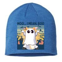 Retro Vintage Halloween Cow Ghost Moo I Mean Boo Gift Moo Cow Gift Sustainable Beanie