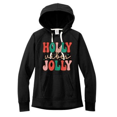 Retro Vintage Holly Vibes Jolly Merry Christmas Holiday Gift Women's Fleece Hoodie