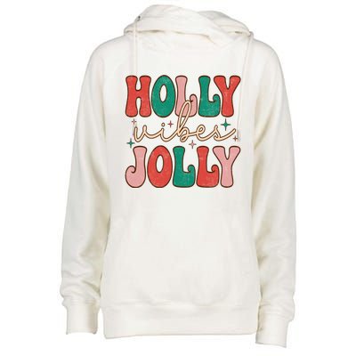 Retro Vintage Holly Vibes Jolly Merry Christmas Holiday Gift Womens Funnel Neck Pullover Hood