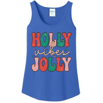 Retro Vintage Holly Vibes Jolly Merry Christmas Holiday Gift Ladies Essential Tank