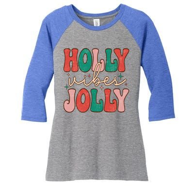 Retro Vintage Holly Vibes Jolly Merry Christmas Holiday Gift Women's Tri-Blend 3/4-Sleeve Raglan Shirt