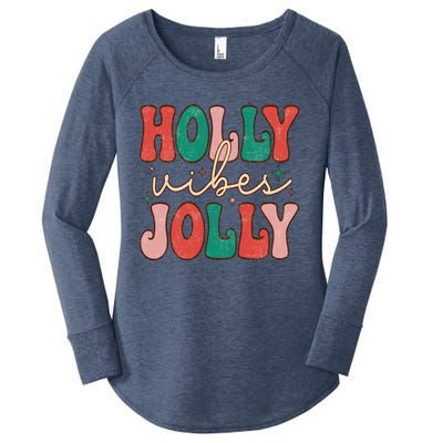 Retro Vintage Holly Vibes Jolly Merry Christmas Holiday Gift Women's Perfect Tri Tunic Long Sleeve Shirt