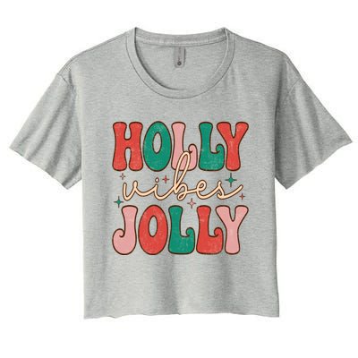 Retro Vintage Holly Vibes Jolly Merry Christmas Holiday Gift Women's Crop Top Tee