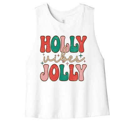 Retro Vintage Holly Vibes Jolly Merry Christmas Holiday Gift Women's Racerback Cropped Tank