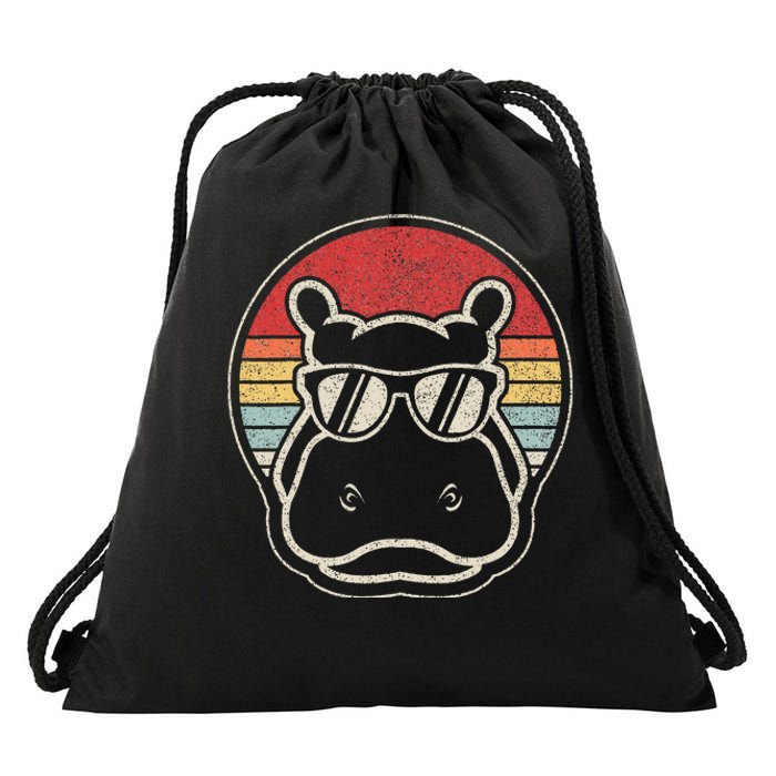 Retro Vintage Hippo Hippopotamus Sunglass Drawstring Bag