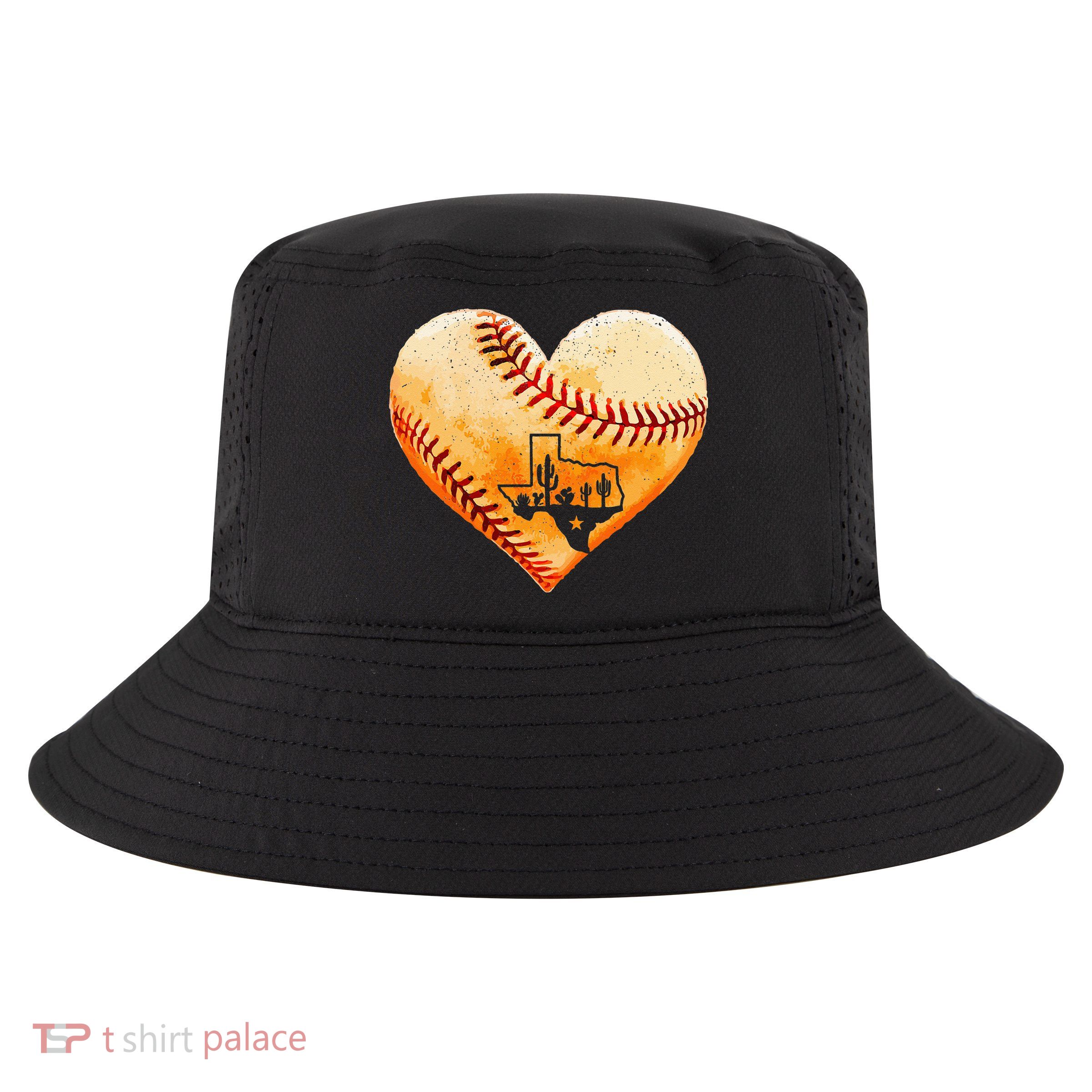Retro Vintage Houston Texas Baseball Heart With Map Cool Comfort Performance Bucket Hat