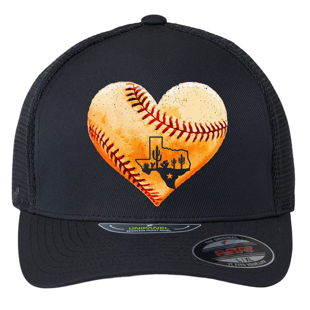 Retro Vintage Houston Texas Baseball Heart With Map Flexfit Unipanel Trucker Cap