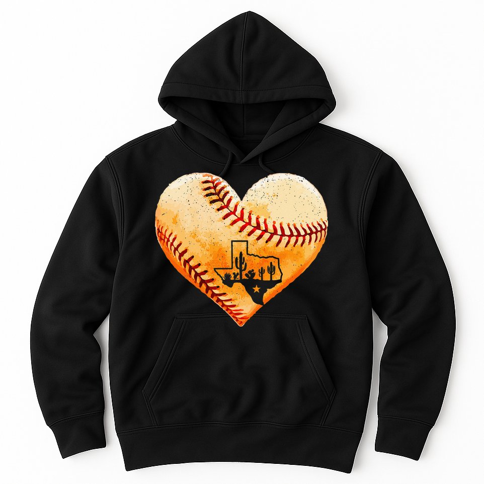 Retro Vintage Houston Texas Baseball Heart With Map Hoodie