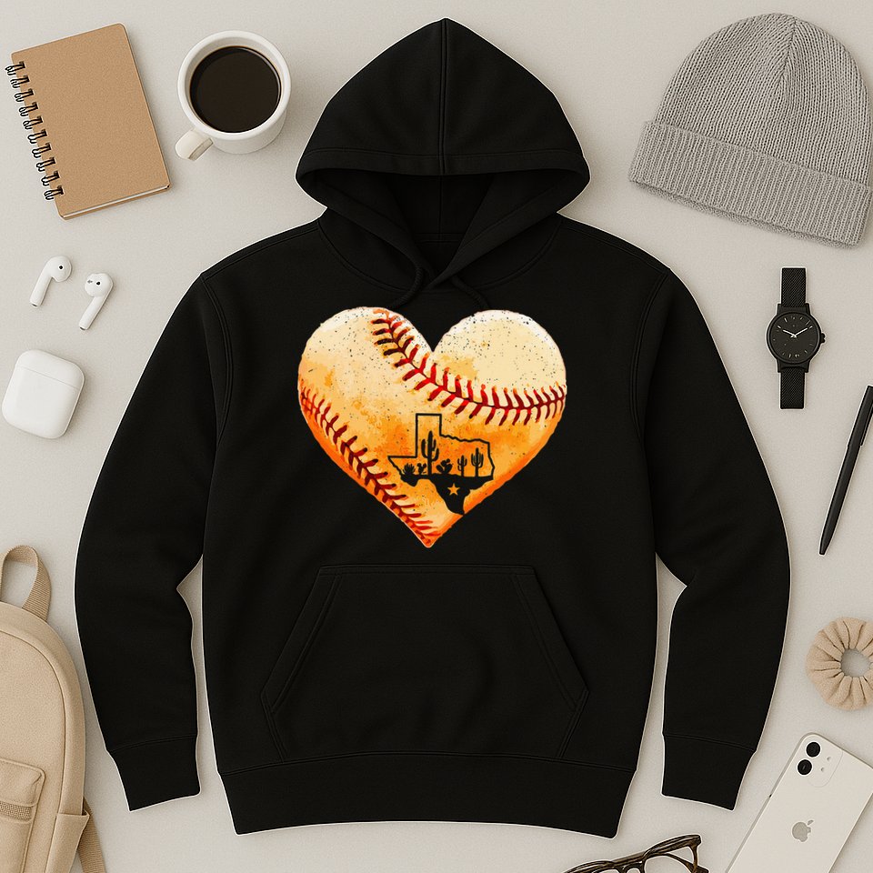 Retro Vintage Houston Texas Baseball Heart With Map Hoodie