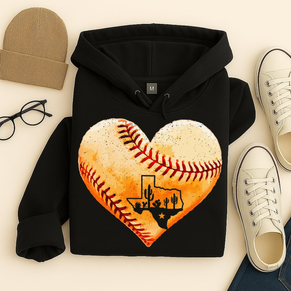 Retro Vintage Houston Texas Baseball Heart With Map Hoodie