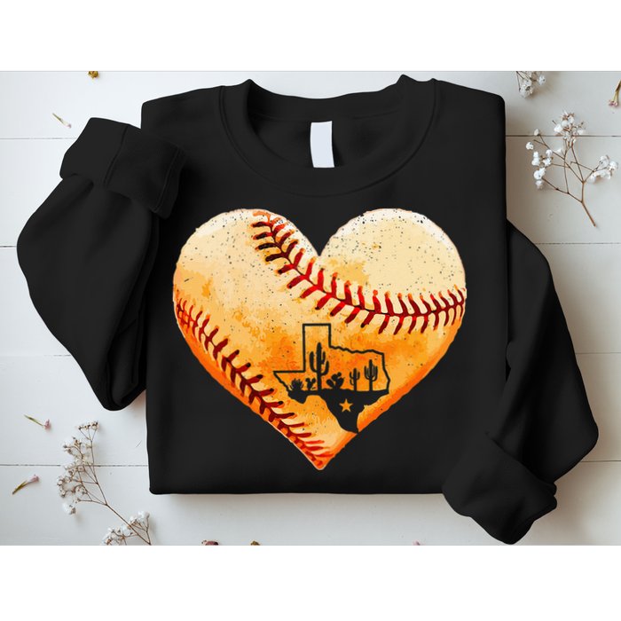 Retro Vintage Houston Texas Baseball Heart With Map Sweatshirt