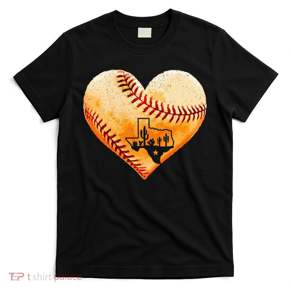 Retro Vintage Houston Texas Baseball Heart With Map T-Shirt