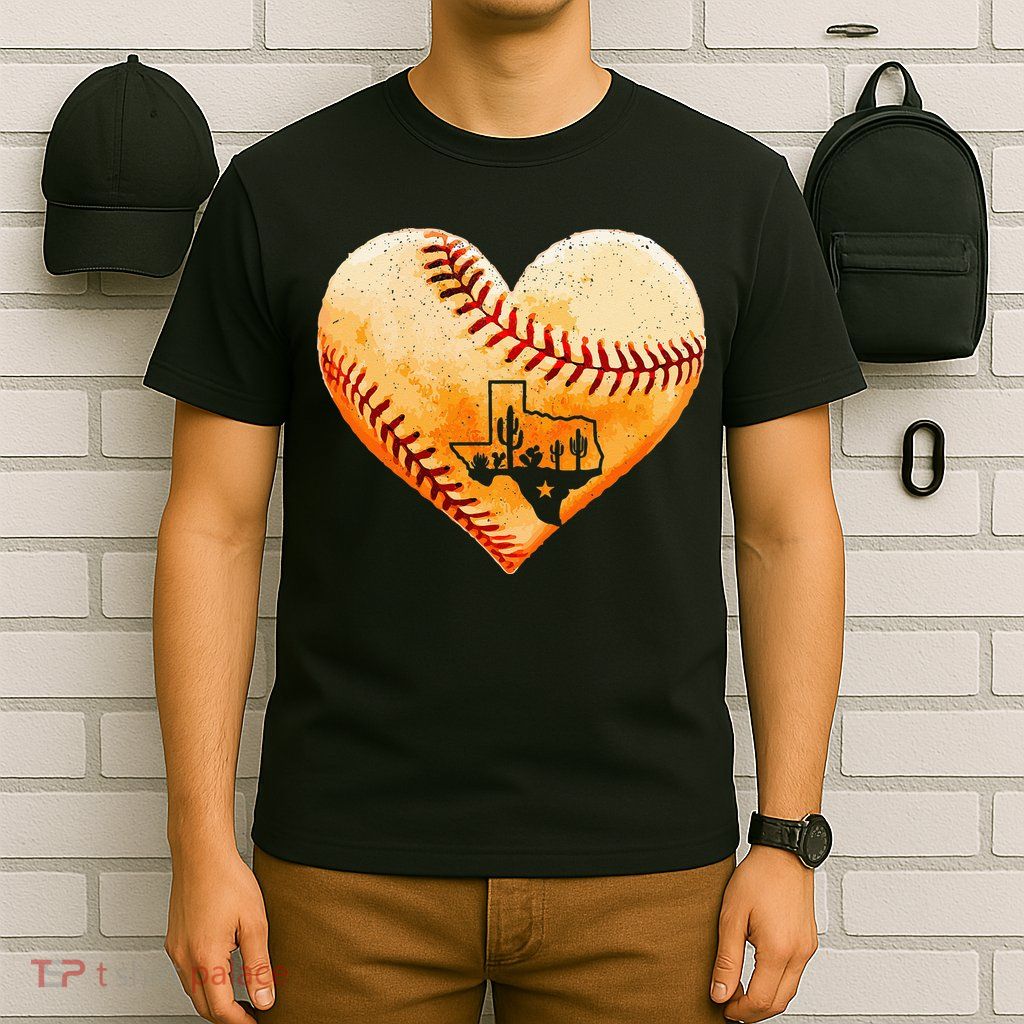 Retro Vintage Houston Texas Baseball Heart With Map T-Shirt