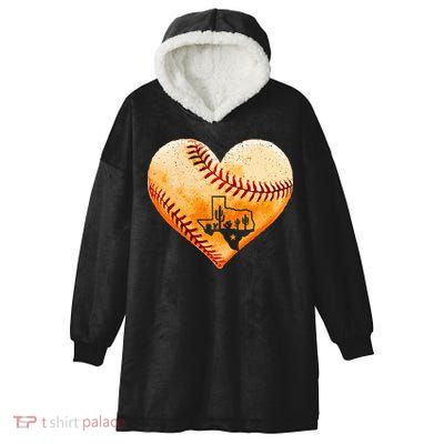 Retro Vintage Houston Texas Baseball Heart With Map Hooded Wearable Blanket