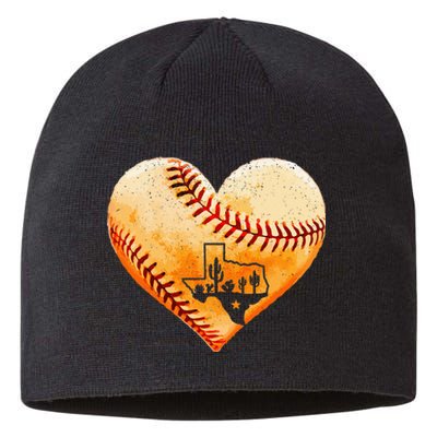 Retro Vintage Houston Texas Baseball Heart With Map Sustainable Beanie