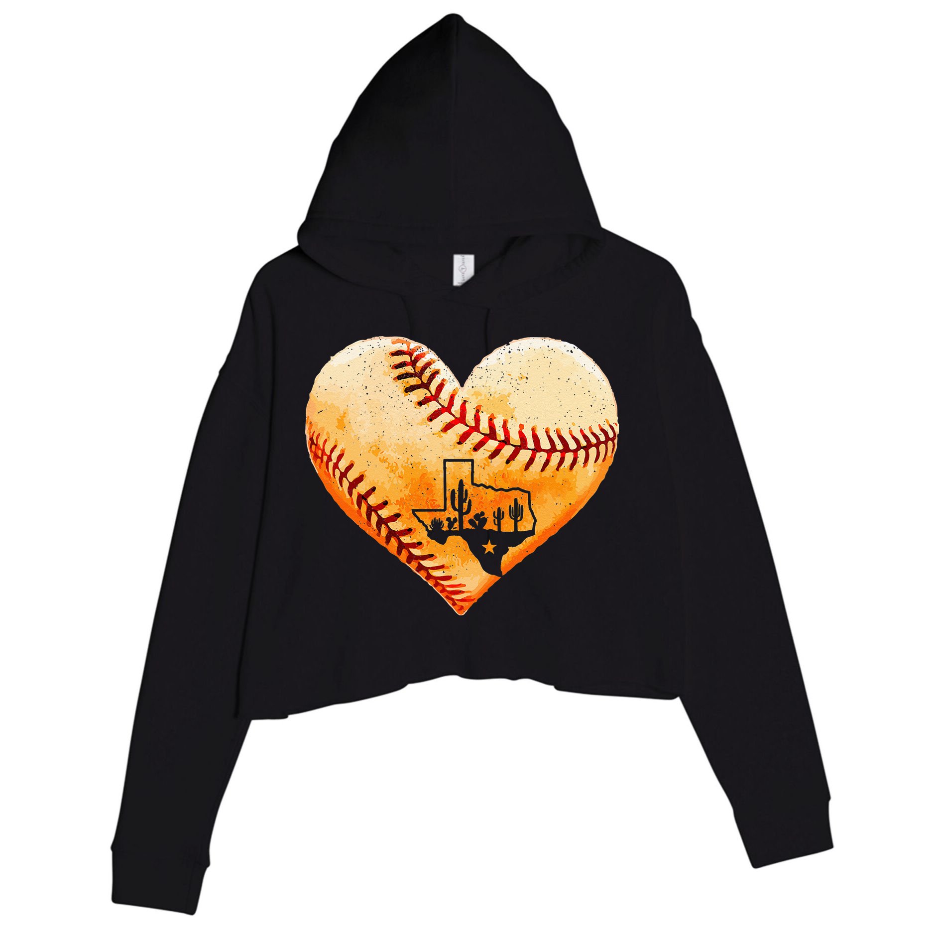 Retro Vintage Houston Texas Baseball Heart With Map Crop Fleece Hoodie